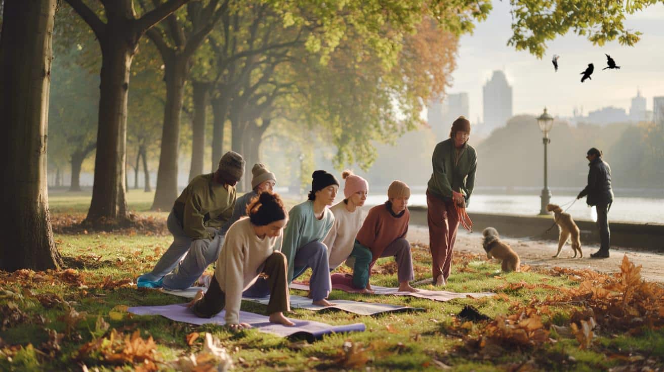 A fitness coach explains how outdoor yoga in the park helps beat autumn 2025 stress